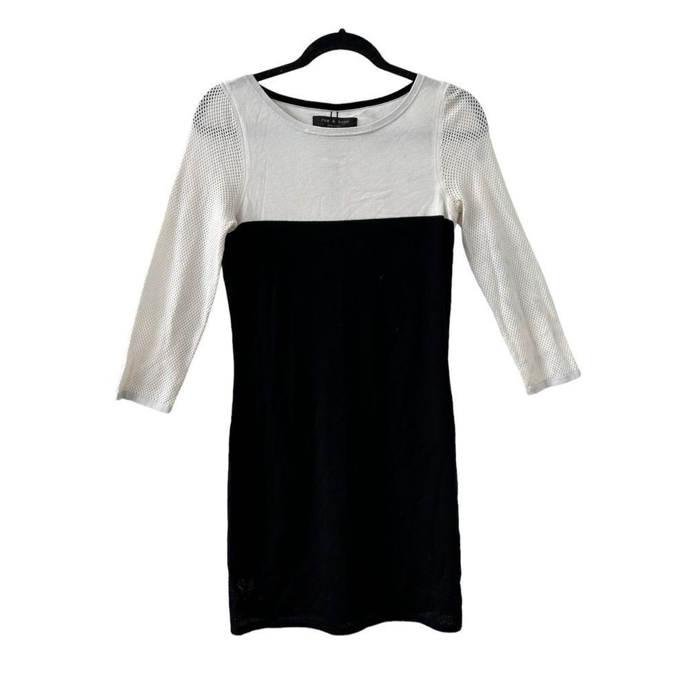 Rag & Bone Women's Mesh Long Sleeve Bodycon Mini Dress Black & White Small